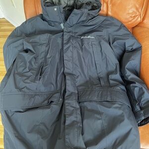 EDDIE BAUER MENS XXL TALL FLEECE LINED PARKA JACKET NAVY BLUE EXCELLENT